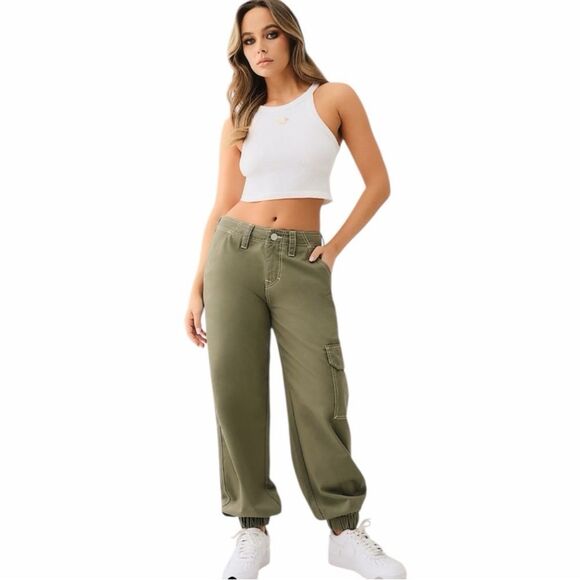 TRUE RELIGION Bobbi Baggy Cargo Joggers Green Size 27 MSRP $199 - Picture 2 of 10